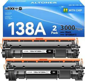 138A Toner Cartridge 2-Pack W1380A Black (with Latest Chip)  High-Capacity Replacement Compatible for HP Laserjet Pro 3001dw 3001fdw MFP 3101fdw 3,000 Page Yield | HP138A Monochrome