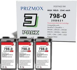 3-Pack SL-798-0 Red Ink Cartridge Replacement for Pitney Bowes 798-0 Fluorescent Red Ink Cartridge for Postage Meters for Sendpro C200, C300 and C400