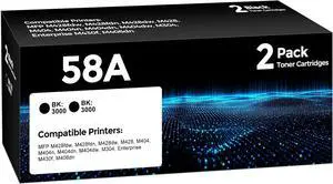 58A Toner Cartridge Black Replacement for HP 58A 58X CF258A CF258X High Yield Toner Use with Laser Jet Pro M404dw M406dn M404dn M404n MFP M430f M428fdn (2 Black)