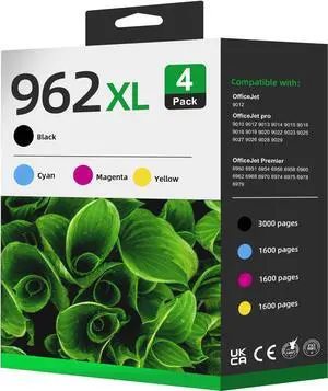962XL Ink Cartridges Combo Pack Compatible for HP 962 962 XL Ink Cartridges (Black, Cyan, Magenta, Yellow, 4 Pack) Latest Chip Work for HP Officejet Pro 9015e 9018e 9010 9025e 9015 9020 9018 Printer