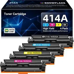 414A Toner Cartridges 4 Pack (with Chip) Compatible 414A W2020A Replacement for HP Color Pro MFP M479fdn M479fdw M454dw M454dn M479 M454 (Black Cyan Yellow Magenta)