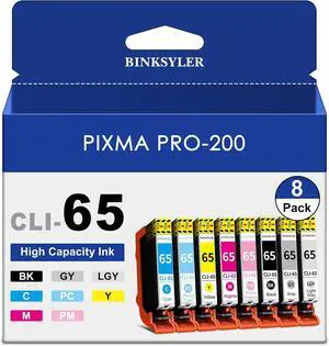 8-Pack CLI-65 Ink Cartridges Work for Canon Pixma Pro-200 Pro-200s Printer (BK/C/M/Y/PM/PC/GY/LGY), Borderless Printing from 3.5 x 3.5 up to 13 x 19