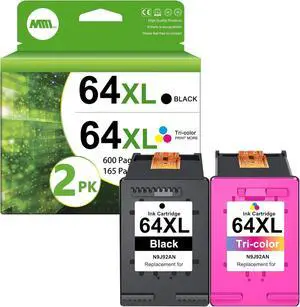 64XL Ink Cartridge (Black and Color 2-Pack) Replacement for HP 64 XL 64 Ink Cartridges Fits for Envy Photo 7858 7855 7155 7864 7158 6252 6255 Tango Printer Combo Pack