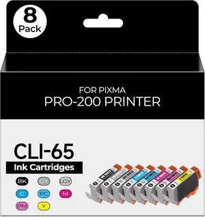 CLI-65 Pro 200 Ink Cartridges Compatible for Canon 65 CLI65 CLI-65 Ink Cartridge Value Pack Compatible for Canon pro 200 Ink Cartridges for PIXMA Pro 200 Pro-200 Pro 200s Pro200 Printers(8 Pack)