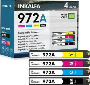 972A 972X Ink Cartridges Replacement for HP 972A for HP Pagewide Pro MFP 477dw 477dn 452dn 577dw 552dn 552dw P55250dw 477 452 552 577 Printer High Yield (4 Pack, Black, Cyan, Yellow, Magenta)