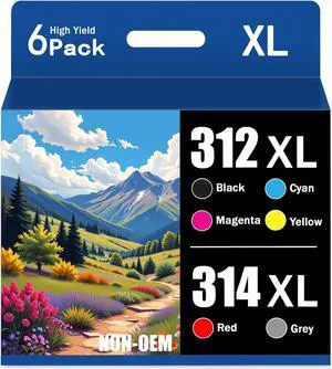 312XL 314XL High Yield Ink Cartridges Combo Pack Remanufactured for 312XL 314XL Ink Cartridge with Expression Photo XP-15000 XP-8500 XP-8600 Printer (6-Pack)