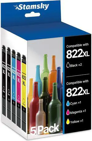 822XL Ink Cartridges Combo Pack Remanufactured Replacement for Epson 822XL Ink Cartridges for Epson 822 822XL Printer Ink Epson for Workforce Pro WF-3820 WF-3823 WF-4820 WF-4830 Printer5 Pack822XL