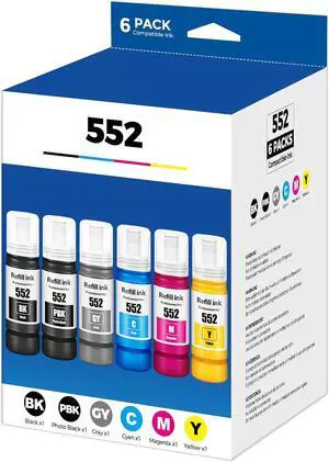 552 ink refill bottles ET-8550 ET 8550 ET8550 ET-8500 ET 8500 ET8500 Ink Refill ink 552 6 pack Ink 552 compatible for photo ET-8550 ET-8500 8550 8500 ink bottles for ET8550 ET8500 ET 8550 printer ink