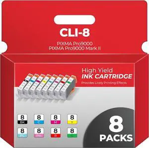 CLI-8 Ink Cartridges PIXMA Pro9000 PIXMA Pro9000 Mark II Compatible with Canon CLI8 Ink Cartridges Combo Pack Compatible for CLI8 PIXMA Pro9000 PIXMA Pro9000 Mark II Pro9000 Pro 9000 Printers (8-Pack)