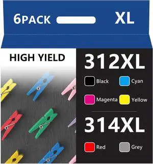 Weemay 312XL 314XL Ink Cartridges Remanufactured Replacement for 312 XL 314 XL Ink Cartridges with Expression Photo HD XP-15000 XP15000 Printer (6-Pack, Black, Cyan, Magenta, Yellow, Red, Gray)