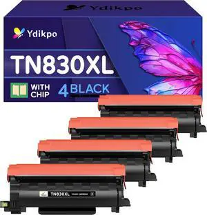 TN830XL Toner Cartridge 4 Pack High Yield Compatible with Brother TN830 TN-830XL TN830XL/V/R for HL-L2460DW DCP-L2640DW MFC-L2820DW HL-L2405W HL-L2400D MFC-L2900DW Printers (Black)