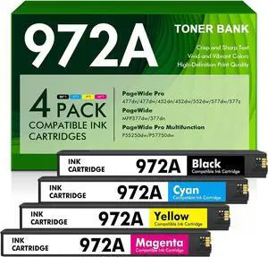 972A 972X Ink Cartridges Replacement for HP 972 A for HP Pagewide Pro MFP 477dw 577dw 477dn 452dn 552dn 552dw P55250dw 477 452 552 577 Printer High Yield (4 Pack, Black Cyan Yellow Magenta)