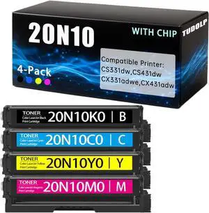 20N10 CS331 CX331 Toner Cartridge Compatible with Lexmark 20N10K0 20N10C0 20N10M0 20N10Y0 (4-Pack with Chip),Works with CS331, CS431, CX331, CX431, CS331dw, CS431dw, CX331adwe, CX431adw Printer