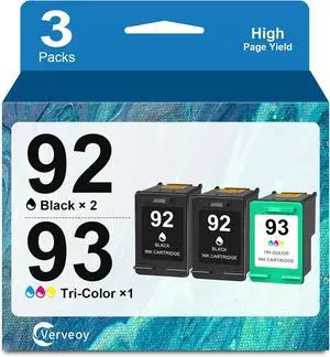 92/93 Ink Cartridges Combo Pack Replacement for Hp 92 93 C9362WN C9361WN Ink Compatible for HP Photosmart 7850 C3150 C3180 Deskjet 5440 5420 PSC 1510 2525 Printer Ink (3PK, 2-Black 1-Tri-Color)