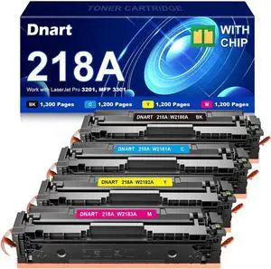 Compatible 218A Toner Cartridges 4 Pack with Chip Replacement for HP 218A 218X for HP Color Laserjet Pro 3201dw MFP 3301sdw 3301fdw 3301cdw Printer Ink W2180A W2180X (Black Cyan Yellow Magenta)