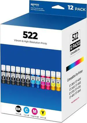 522 Ink Refill Bottles Replacement for Eco tank ET-2800 ET-2400 ET-4800 ET-2803 522 Ink Bottles for ET2800 ET2400 ET4800 ET2803 ET-2720 ET-4700 ET-4810 ET-2840 2800 2400 4800 2803 2720 Printer 12 Pack