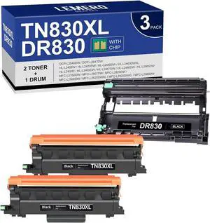 LEMERO UEXPECT Compatible TN830XL Toner Cartridge and DR830 Drum Unit Replacement for Brother TN830XL TN 830 DR830 for HL-L2460DW DCP-L2640DW HL-L2405W MFC-L2820DW Printer (2 Toners, 1 Drum Unit)