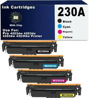 230 230A Toner Cartridge High Capacity W2300A W2301A W2302A W2303A Compatible HP 230A Toner Use for Pro 4203dw 4203dn 4303dw 4303fdw Printer 230A Toner with Chip Black Cyan Magenta Yellow