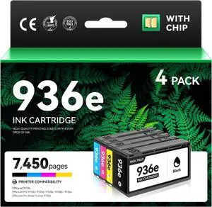 936e 936 Ink Cartridges 4-Pack High-Yield Replacement Compatible with HP OfficeJet Pro 9122e 9110b 9125e 9128e 9130b 9135e Wide Format 9730e Printer 936XL Black Cyan Yellow Magenta Combo Set with Chip