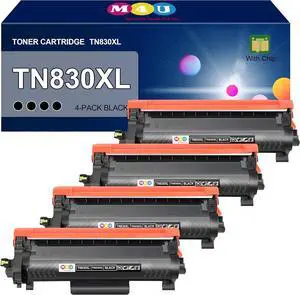 TN830XL Toner Cartridge(with Chip) 4 Pack Black Compatible with Brother TN830XL Toner Cartridge, Working with HL-L2460DW MFC-L2820DW MFC-L2820DWXL HL-L2400D HL-L2405W DCP-L2640DW HL-L2480DW Printer