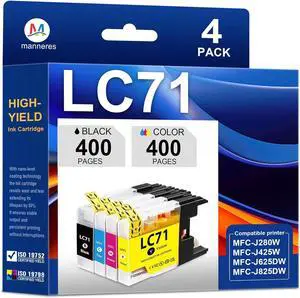LC71 Ink Cartridge 4 Pack-Black Cyan Magenta Yellow Replacement for Brother LC75 LC71 LC79 XL to Use with MFC-J280W MFC-J425W MFC-J625DW MFC-J825DW MFC-J835DW Printer