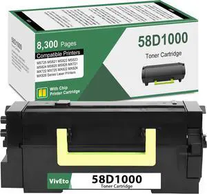 58D1000 Black Toner Cartridge (with New Chip) Repalcement for Lexmark 58D1000 Toner Cartridge for MS725 MS821 MS822 MS823 MS824 MS825 MX721 MX722 Laser Printers, 1 Pack 58D1000 Ink Kit
