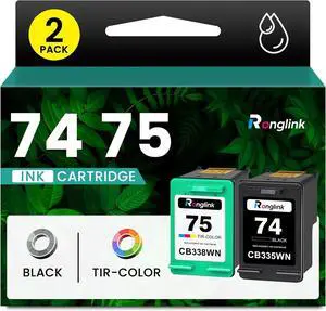 74 75 Ink Cartridges Combo Pack Replacement for HP 74 75 Ink Cartridge for Photosmart C4280 C4250 DeskJet D4260 D4280 OfficeJet J5780 J6480 Printer Ink 74/75, 1 Black CB335WN, 1 Tri-Color CB338WN