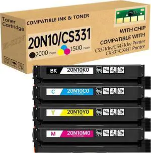 K-ZIN 20N10 CS331 CX331 Toner Cartridge(with Chip) Compatible with Lexmark 20N10 CS331dw CS431dw Toner Cartridge for CX331 CX431 CX331adwe CX431adw Printers and 20N10K0 20N10C0 20N10M0 20N10Y0 (BCYM)