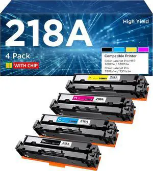 218A Toner Cartridges 4 Pack (with Chip) High Yield Replacement for HP 218A W2180A 218X W2180X Works with HP Color Laserjet Pro MFP 3301FDW 3201DW 3301SDW Printer (4 Pack, BK/C/Y/M)