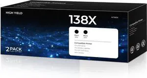 138X Toner Cartridge 2 Pack with CHIP Replacement for HP 138X Black Laser Jet Toner Cartridge W1380X High Yield 138A W1380A Work with Pro 3001fdw 3001dw MFP 3101fdw Series Printers Toner