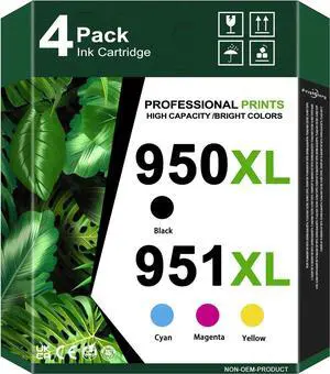 950XL 951XL Ink Cartridge Pack 4Pack Replacement for 950XL 951XL Combo 950 951 Ink Combo Compatible for OfficeJet Pro 8100 8600 8610 8615 8620 8630 8640 Printer (1Black 1Cyan 1Magenta 1Yellow)