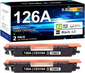 126A Black Toner Cartridge 2-Pack Replacement for HP 126A CE310A Toner Works with Color Pro CP1025 CP1025nw ,Pro 100 Color MFP M175nw M275 Printer Ink (Black)