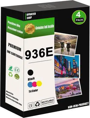 936 936XL Black, Cyan, Magenta, Yellow Ink Cartridges (4-Pack) | Works for OfficeJet 9120, OfficeJet Pro 9110, 9120, 9130, Wide Format 9730