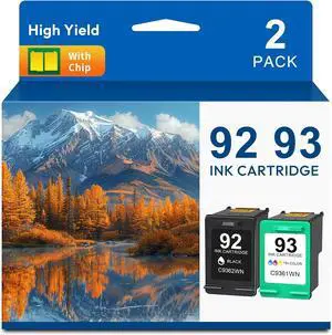 92 93 Ink Cartridges Replacement for HP 92 93 Ink Combo Pack C9362WN C9361WN for Deskjet 5420 5440 5442 Photosmart 7850 C3100 C3140 C3180 PSC 1507 1510 Series Printers 92XL 93XL Ink, Standard Capacity
