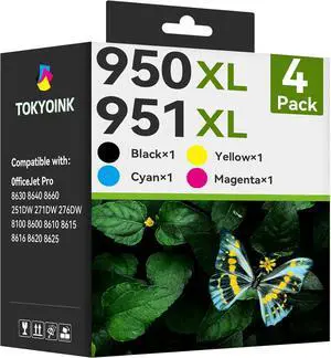TOKYOINK 950xl and 951xl Ink Cartridges Combo Pack Replacement for HP 950 951 Ink Cartridges Combo Pack Works for HP 8600 Officejet Pro 8610 8620 8630 8100 8615 Black Cyan Magenta Yellow, 4 Pack
