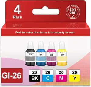 GI-26 GI26 Ink Refill Bottles Kit (4-Pack, K/C/M/Y) Compatible GX7021 Ink Replacement for Canon GI 26 with GX7120 GX3020 GX4020 GX5020 GX6020 GX6021 GX7020 GX7021 Printer