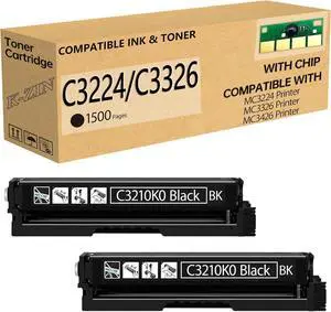 K-ZIN C3210K0 Black Toner Cartridge(1500 Pages,with Chip) Compatible with Lexmark C3210K0 Toner Work for C3224 MC3426 MC3326 C3326 C3426 MC3224 Printer (Black,2 Pack)