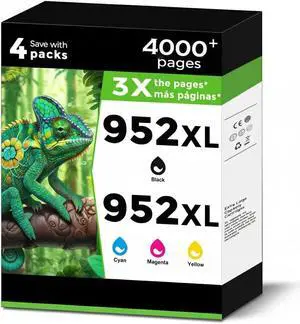 952XL Ink Cartridges Black Color Combo Pack Replacement for HP 952 XL for OfficeJet Pro 7740 952 952XL for 8700 8702 8210 8703 8710 8715 8720 8725 8730 8740 7720 8200 8216 8716 Printers KCMY 4-Pack