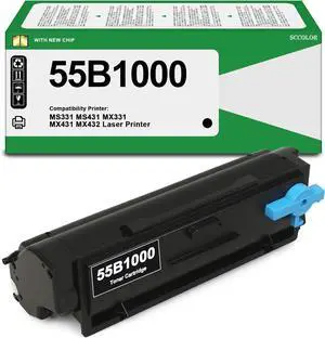 55B1000 Black Toner Cartridge with New ChipCompatible for Lexmark 55B1000 Toner Cartridge Replactment for Lexmark MS331dn MS431dn MS431dw MX331adn MX431adn MX431adw MX432adwe Printer
