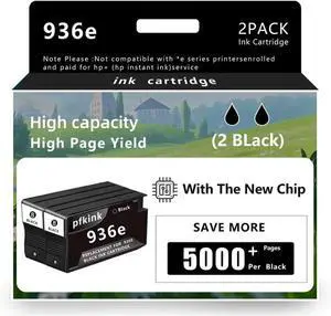 936e 936xl Black Ink Cartridge (with Chip) Replacement for HP 936e 936 Compatible with HP OfficeJet Pro 9125e 9135e 9128e 9122e 9110b 9130b 9730e 9730 Printers (2Black)