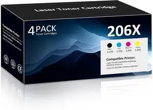 206X Toner Cartridges M283fdw M283cdw Toner Compatible for HP 206X for HP Color Laser Jet Pro M255dw M255nw MFP M283fdw M283cdw M282nw M283fdn Printer, Black/Cyan/Yellow/Magenta