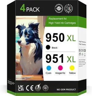 950XL 951XL Ink Cartridges Combo Pack Compatible for HP 950 951 Ink Cartridges Combo Pack with OfficeJet Pro 8600 8610 8620 8100 8630 8660 8640 8615 276DW 251DW (Black Cyan Magenta Yellow, 4 Pack)