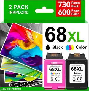 High Yield 68XL Ink Cartridge Compatible for HP 68 Ink Cartridges Black/Color Combo Pack Replacement for HP Ink 68 68e Compatible for HP Envy 6100e, 6152e, 6155e, 6500e, 6552e, 6555e, 6558e Printer