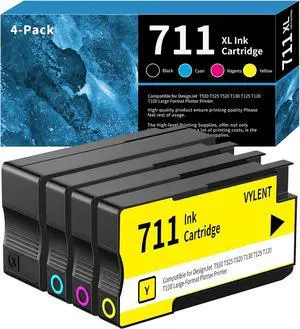 711 Ink Cartridge Bundle 711XL Ink CZ133A CZ130A CZ131A CZ132A Replacement for HP 711 XL Ink Cartridges for DesignJet T530 T525 T520 T130 T125 T120 T100 Large Format Plotter Printer Ink 4-Pack