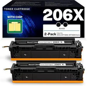206X Black High Yield Toner Cartridge (with Chip) Compatible Replacement for HP 206X W2110X 206A Works with HP Color Laserjet Pro MFP M283fdw M283cdw M283fdn M255dw M283 M255 Series Printer (2 Pack)