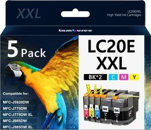 LC20E XXL Ink Cartridges with Super High-Yield Replacement for Brother LC20E Work with Brother MFC-J985DW MFC-J775DW MFC-J5920DW Printers (2Black, Cyan, Magenta, Yellow, 5 Pack)