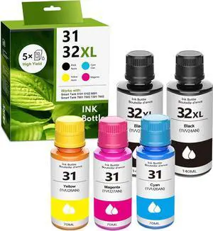 31 Ink Bottles Set, 32XL Ink Bottles Set Compatible Refill Ink Bottle Replacement for HP 31 32XL for Smart Tank 5101 5102 6001 7001 7002 7301 7602 Plus 651 551 Ink Tank (2BK C M Y)