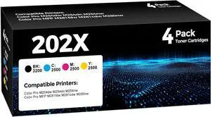 202X Toner Cartridges 4 Pack Compatible for HP 202X 202A Toner Cartridge Replacement for Color Laserjet Pro MFP M281fdw M281cdw M280nw, Pro M254dw M254dn M254nw Printers(Black/ Cyan/ Magenta/ Yellow)