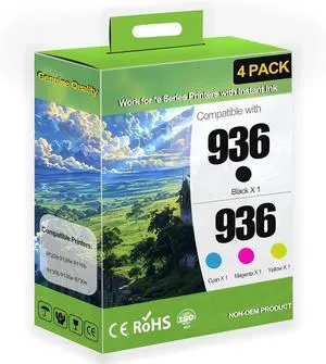 936 Ink Cartridge Use for OfficeJet 9122e OfficeJet Pro 9110b 9125e 9128e 9130b 9135e OfficeJet Pro Wide Format 9730e Printers (4 Pack)