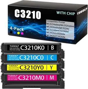 C3210 C3224 Toner Cartridge Compatible with Lexmark C3210K0 C3210C0 C3210M0 C3210Y0 (4-Pack with Chip),Works with C3224 MC3224 C3326 MC3326 C3426 MC3426 Printers
